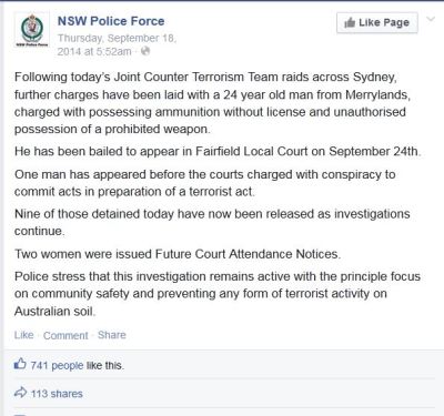 screenshot Australian police Facebook page
